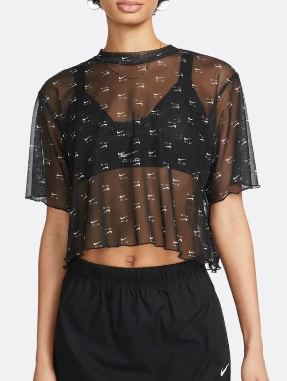 Nike || Black Sheer Mini Logo Crop Top || XL || NWT